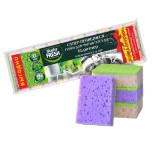 Губки Master FRESH для мытья посуды XL (bubble-поролон), 10шт. микс яркие цвета