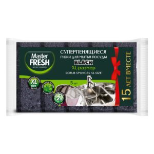 Master FRESH губки для мытья посуды xl bubble поролон 5 шт black